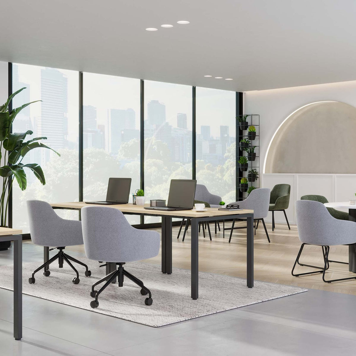 Aspen swivel tub chairs at open plan desks