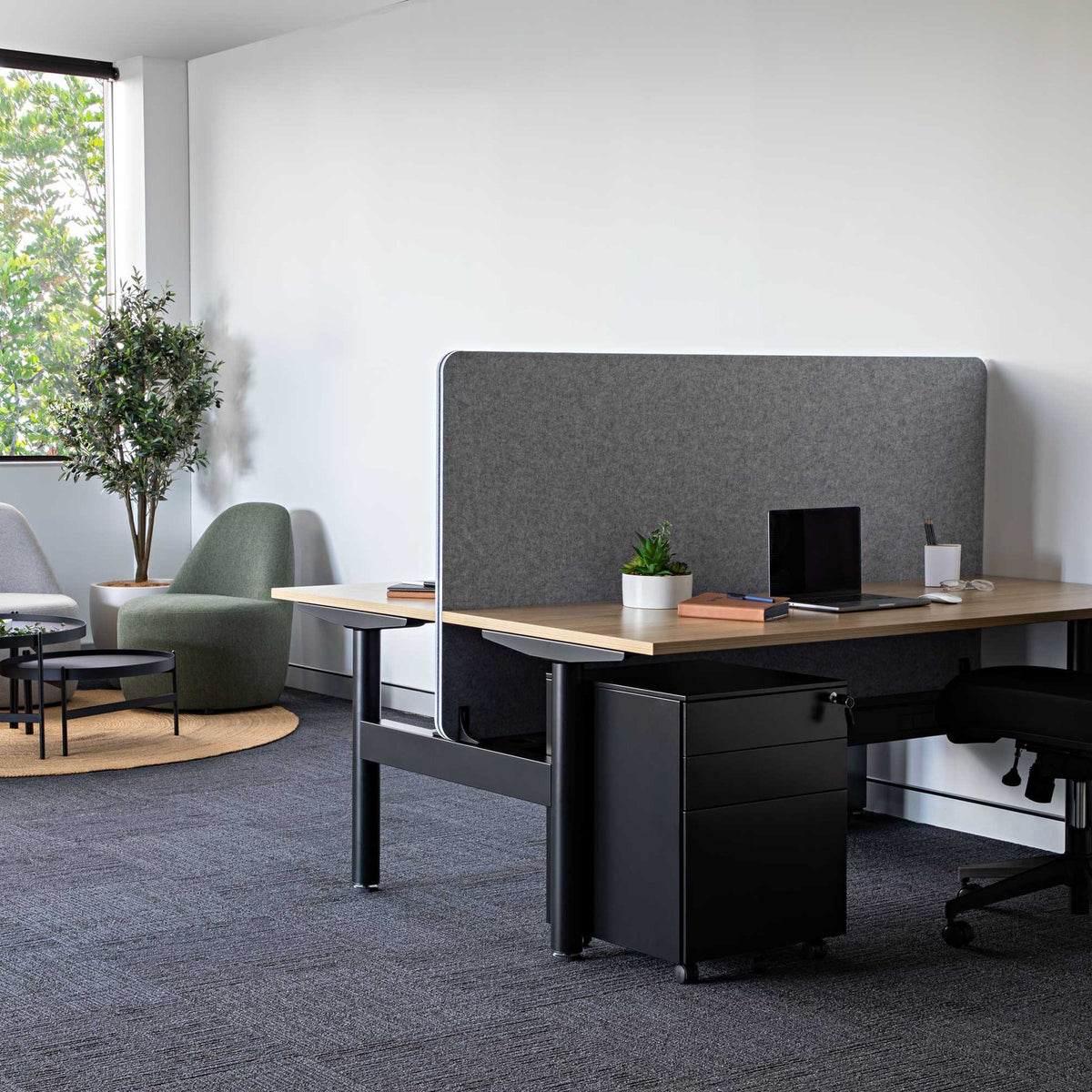 Halo Static desking with screen in an open plan office
