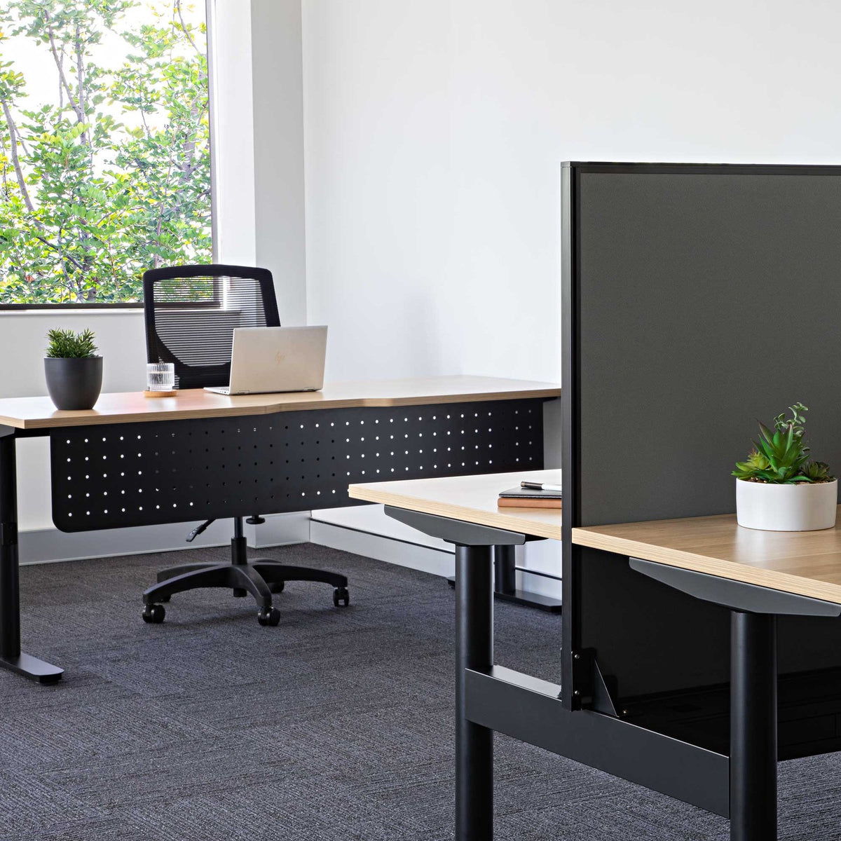 Halo Static single sided desk with modesty panel in an office