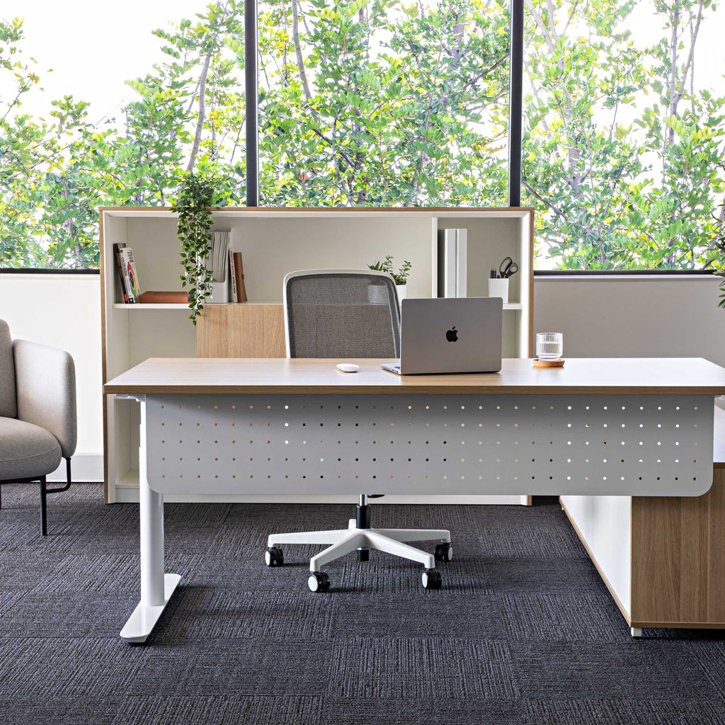 Halo+ Executive Desk and Cabinet shown in a workplace setting