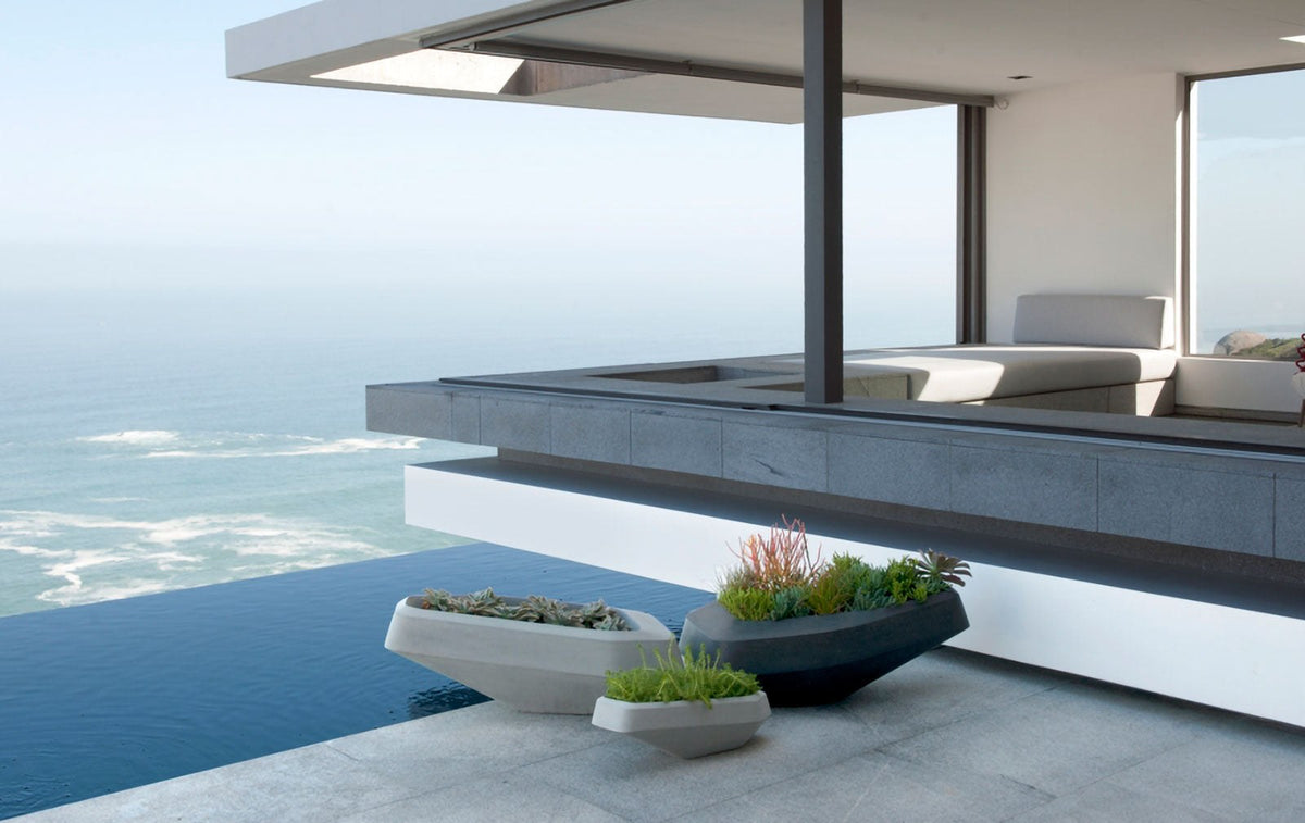 Indigenus Steen bowl planters on a cantilevered ocean deck