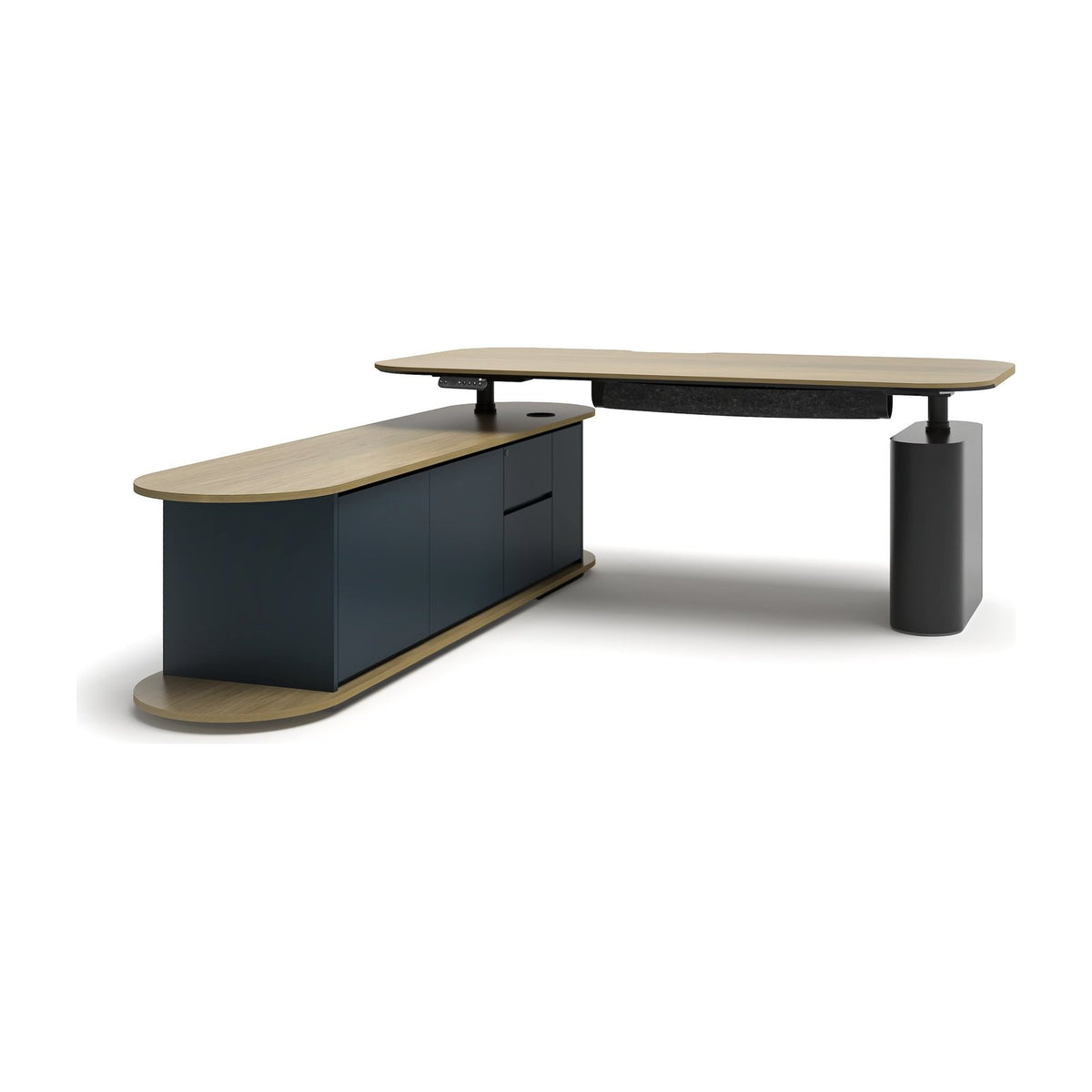 COLUMN h/a executive height adjustable l shaped executive desk by Klaro Industrial Design (K.I.D), view 3