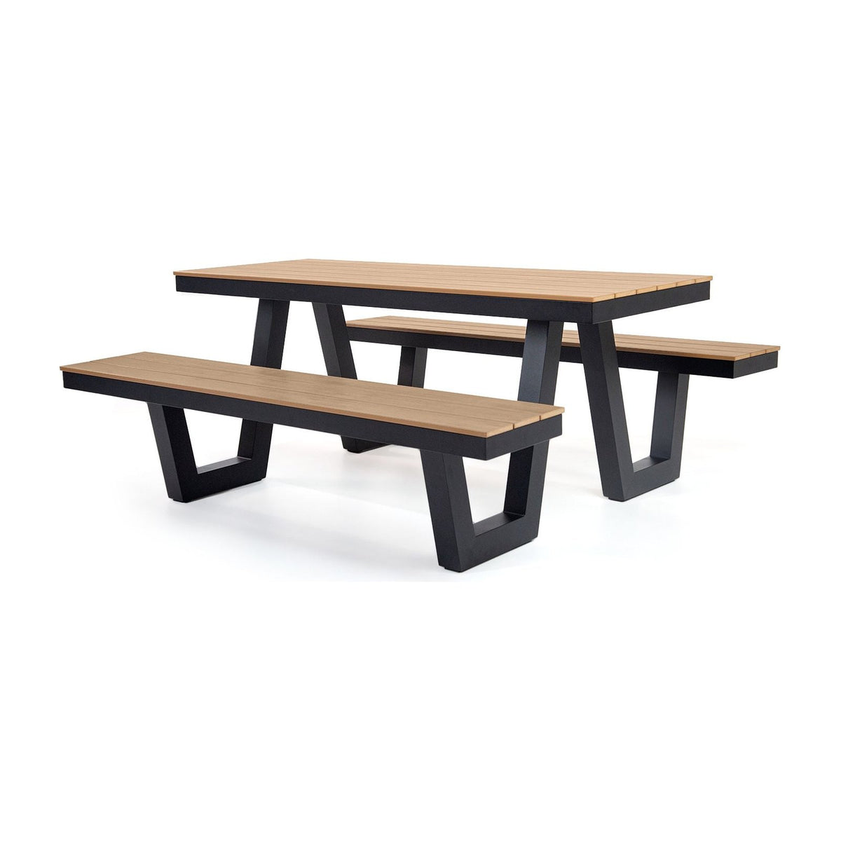 Ridge outdoor picnic table with timber look slats and black frame